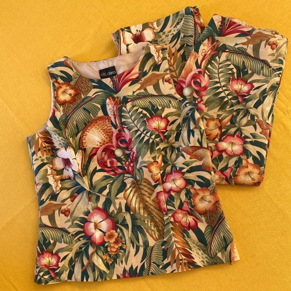 SOLD citi dress 2 piece Sleeveless Floral Capri Pant Set 100% Cotton NWOT - Picture 2 of 11